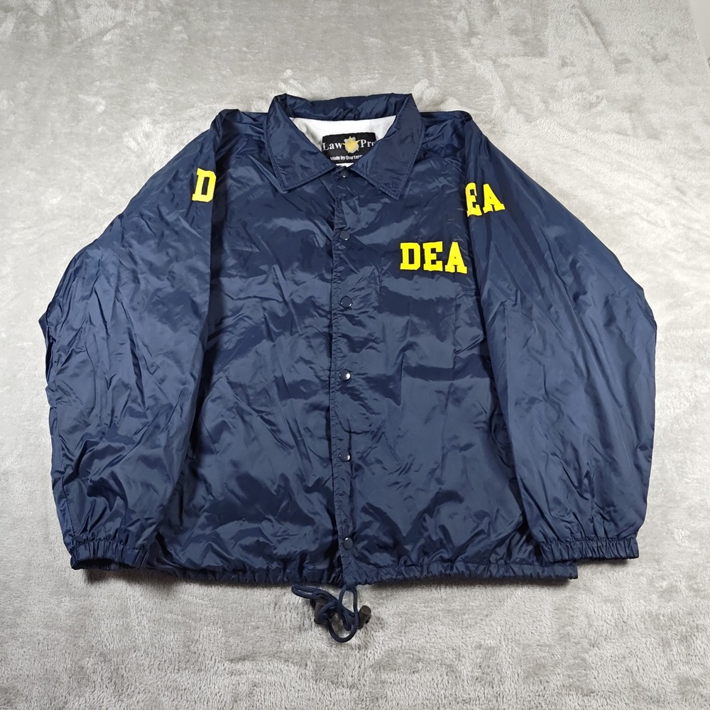 DEA Jacket Mens XL Navy Blue  LawPro Coach Windbreaker Waterproof Snap Front - Picture 2 of 9